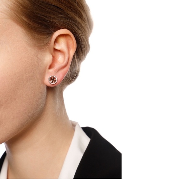 TORY BURCH • Rose Gold Miller Pavé Stud Earrings - Picture 4 of 11